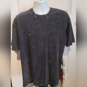 Womens Washed Black Crewneck T-Shirt With Black Crystals